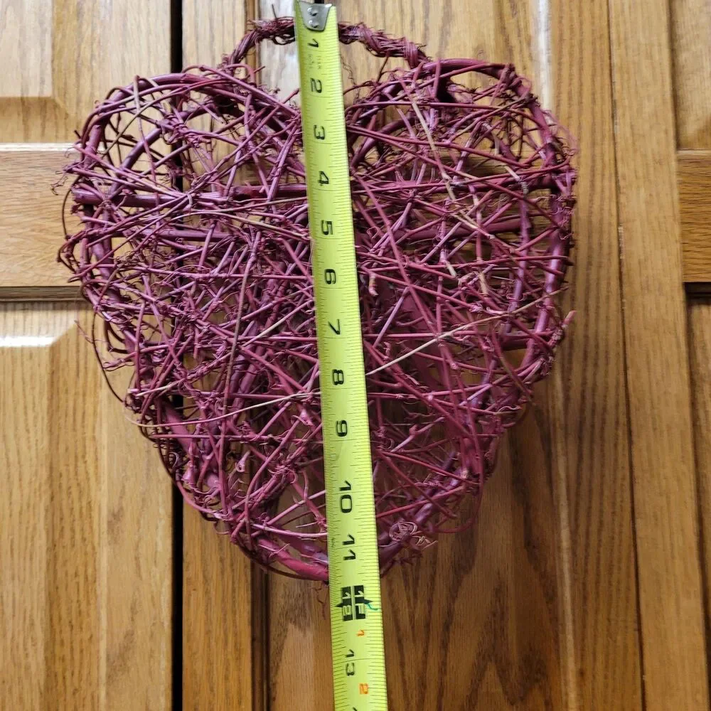Woven Wicker Large Red Heart hanging Rustic Decor Cottage Core 11x14x4